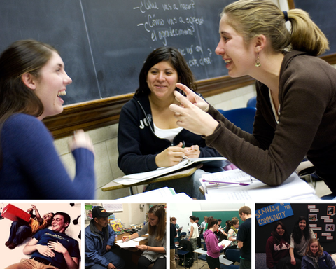 Photos of Spanish students in class and outside class